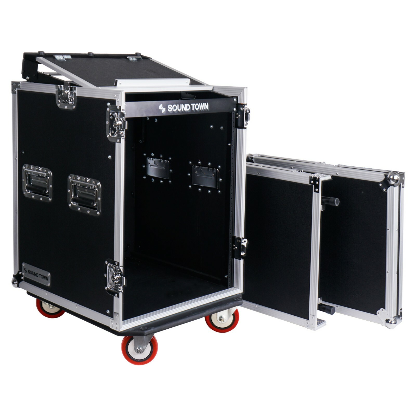 Sound Town 14U PA DJ Rack Road Case w/ 11U Slant Mixer Top, DJ Table STMR-14UWT