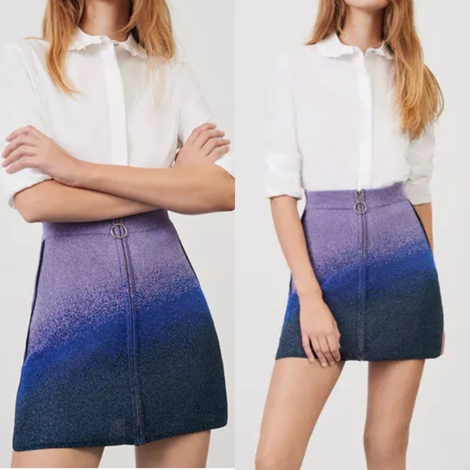 Maje 40/ L Jiseille Metallic Knit Mini Skirt Purple & Blue Ombre Stretch Pockets