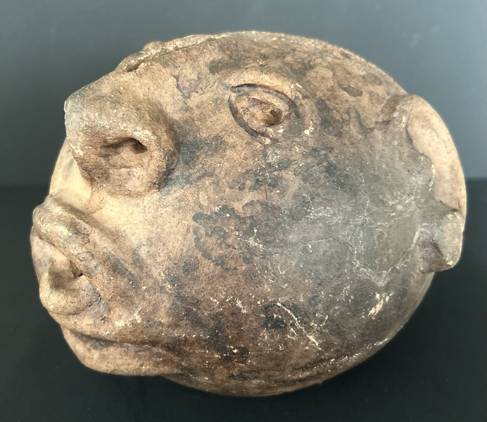 Antique Pre Columbian Clay Pottery Head Coinbank From Veracruz, Mexico 7.5”