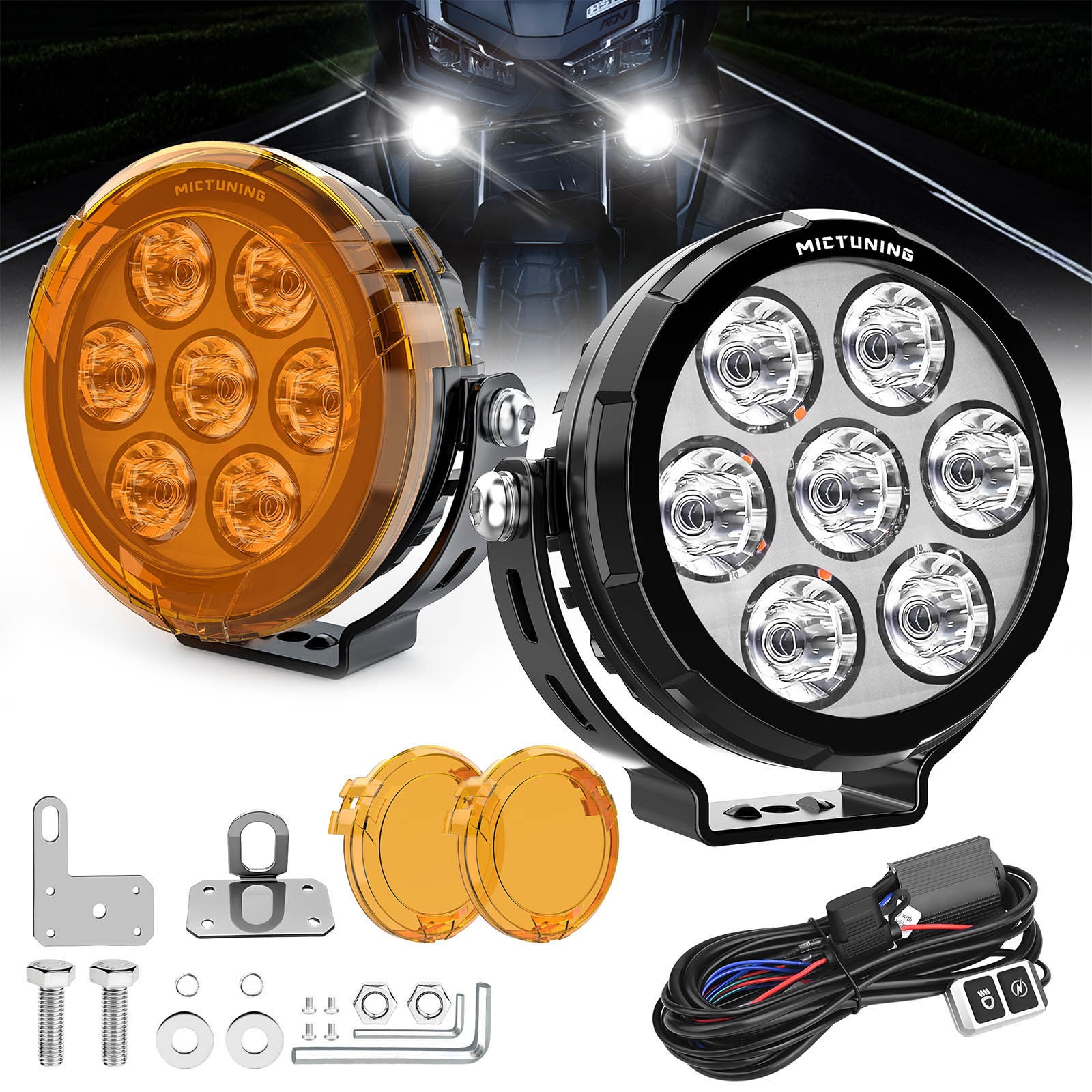 2x4.5" 120W LED Motorcycle Driving Fog Spot Light Auxiliary Lamp White+Amber DRL