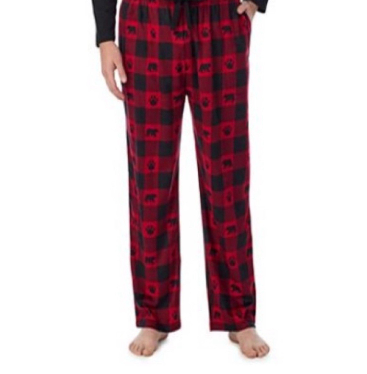 Cuddl Duds Sleep Pants Men XL Red Black Buffalo Plaid Bear Fleece Cozy Pajamas