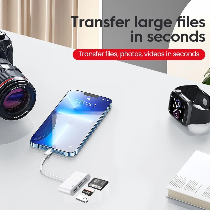 USB to Card Reader Adapter USB Camera Micro SD Memory Slot for iPhone iPad iPod