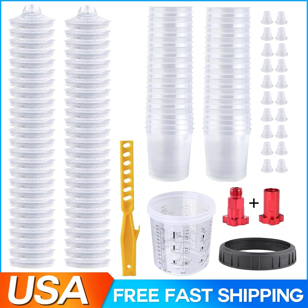 50Packs PPS CUPS Disposable Paint Spray Gun Cup Liners and Lid System 600ml/20Oz