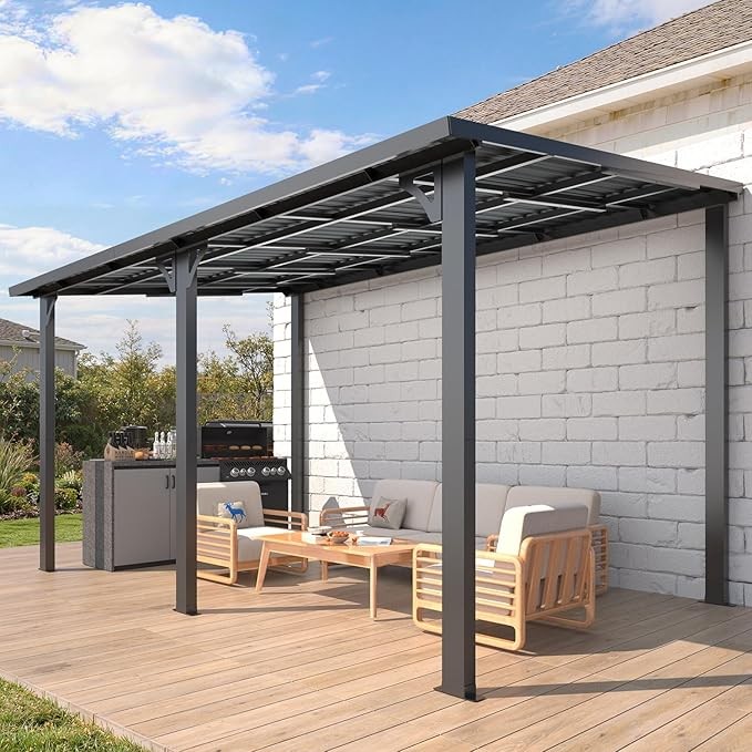 Heavy Duty Hardtop Lean-to Gazebo Galvanized Steel Pergola