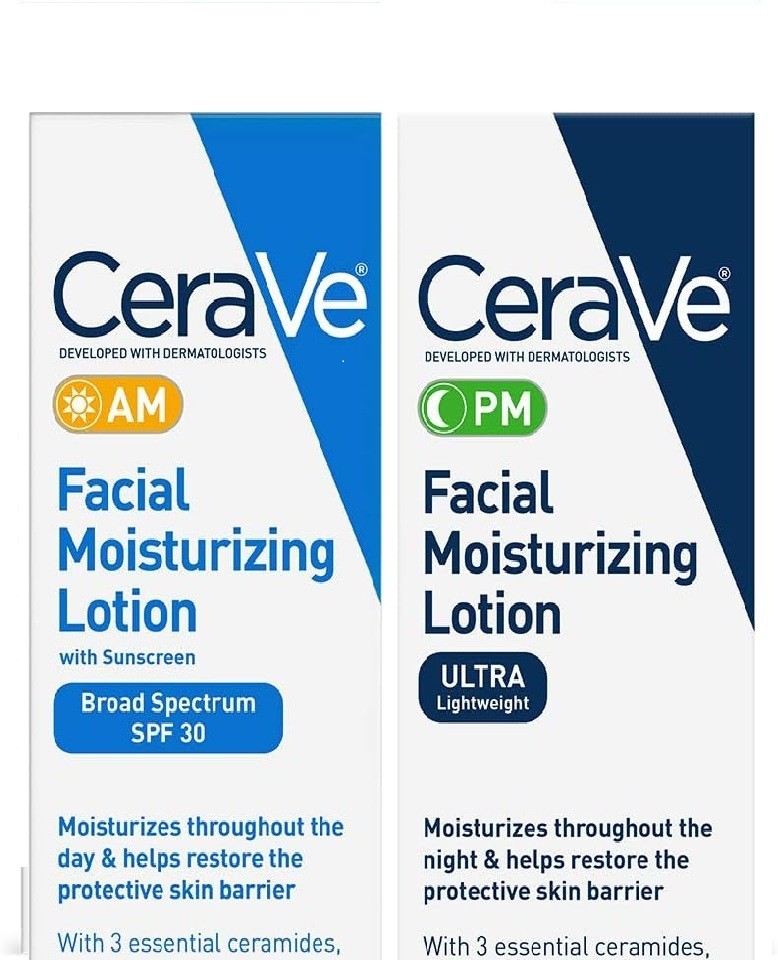 CeraVe Day & Night Face Lotion Skin Care Set | Contains AM with SPF 30 US STOCK