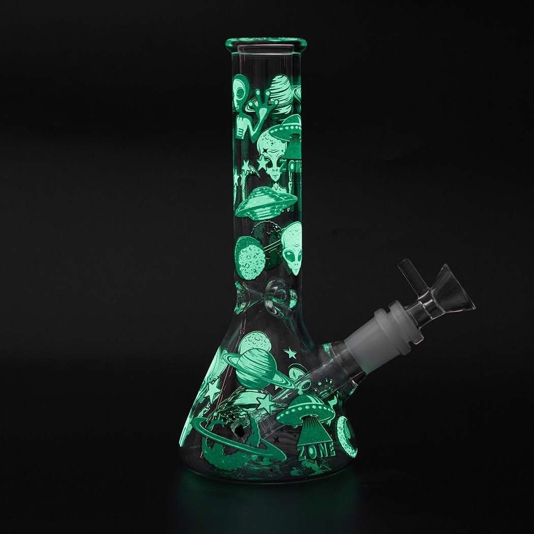 7.8" Aliens Fluorescent Glass Bong Glass Water Pipe Smoking Tobacco Beaker 14MM
