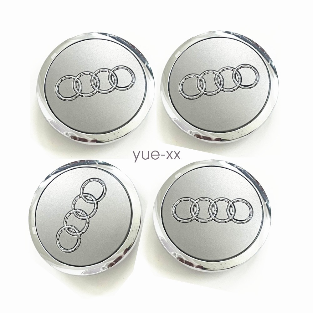 Set(4pcs) Audi 69MM Gray Chrome Wheel Rim Center Hub Caps Replacement 4B0601170A