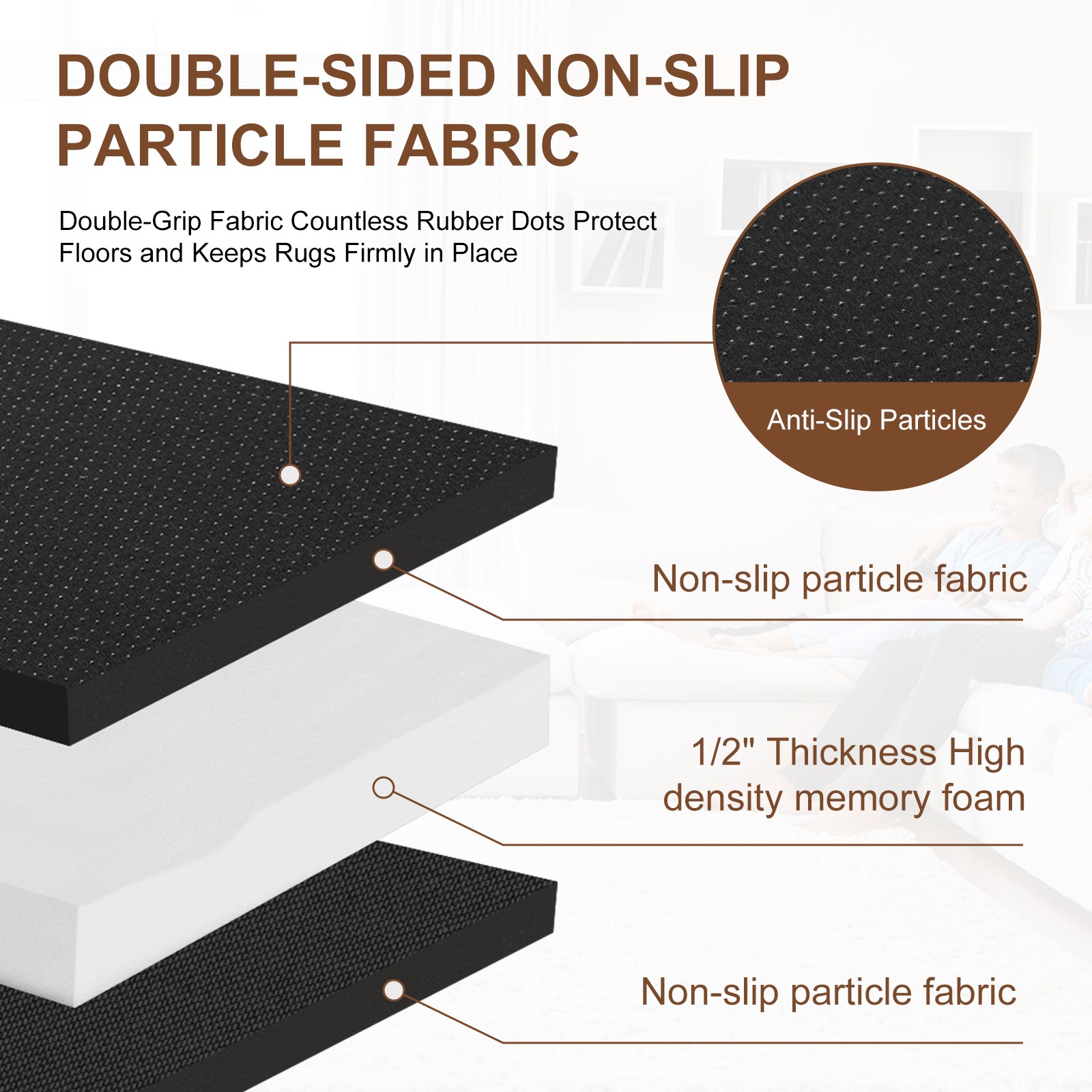 SUNYRISY Memory Foam Non Slip Rug Pads Cushioned Carpet Pad 5x8/6x9/8x10/9x12Ft