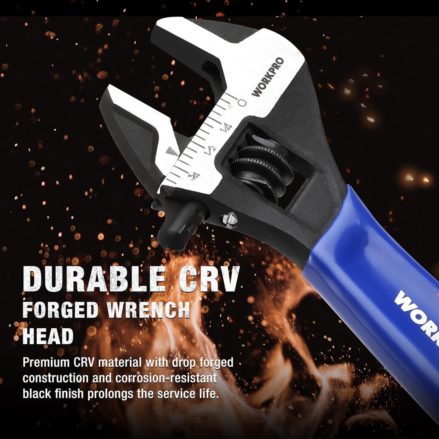 WORKPRO 4-Inch Mini Adjustable Wrench, Cr-V Steel Wide Jaw Black Oxide Wrench fo