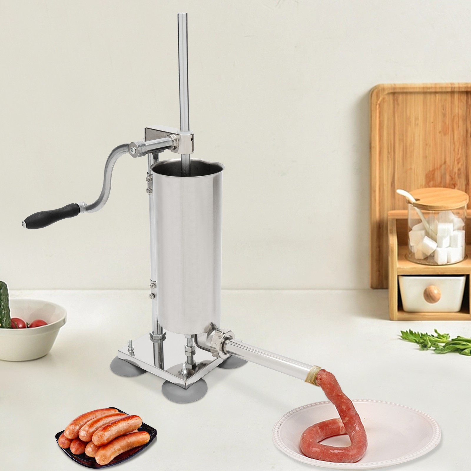 Homemade 8lbs 3.5L Vertical Sausage Stuffer Meat Filler Maker With 8pcs Tubes US