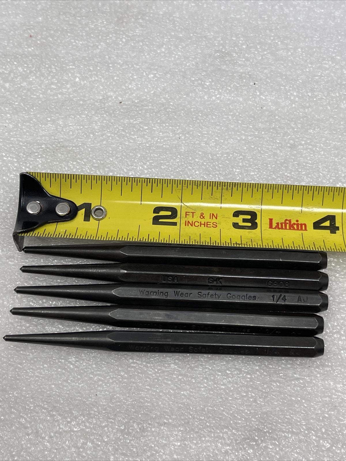 Lot of (5) SK Hand Tools 1/4” Center Punches, 3 3/4” Long, 6908, USA Made, New