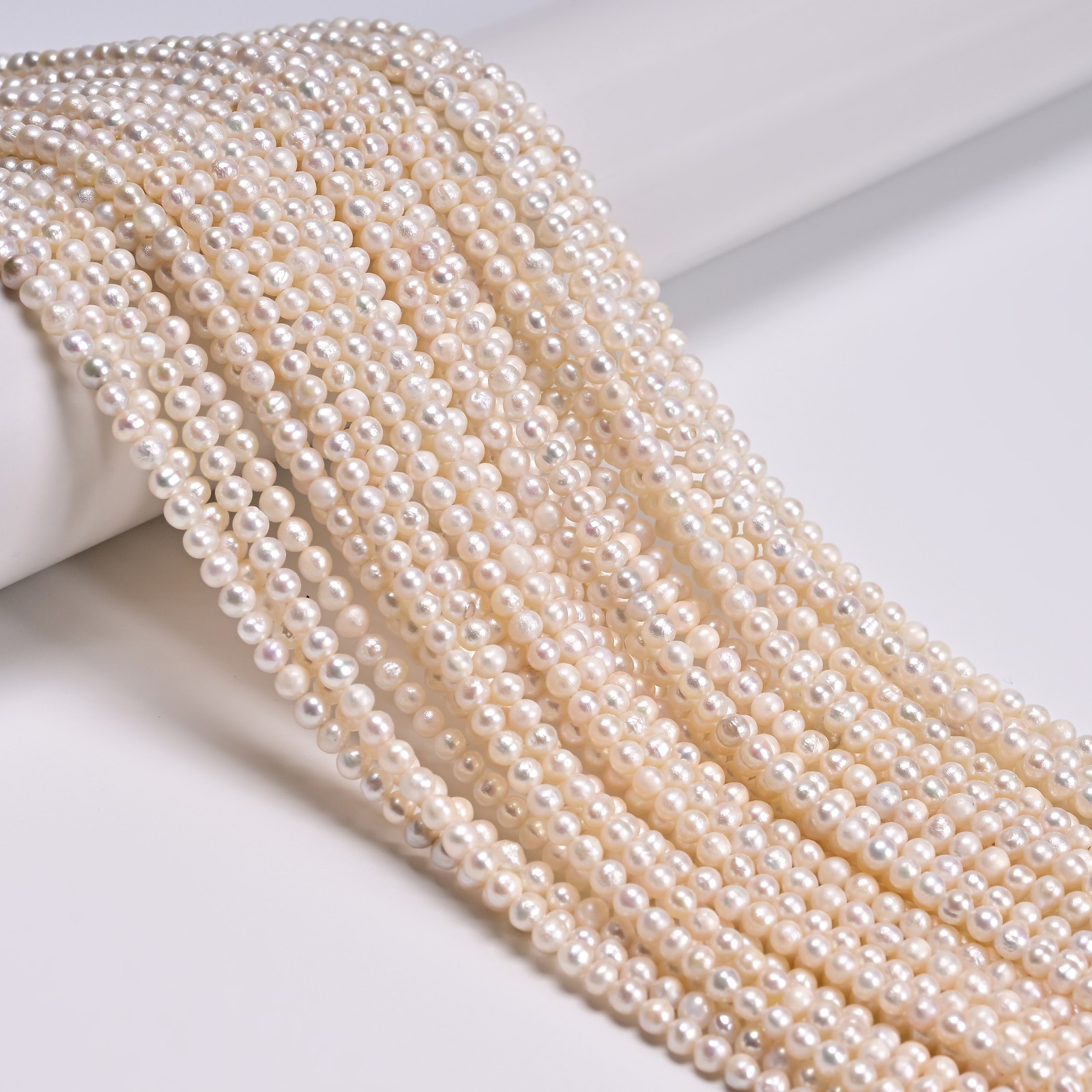 Natural White Fresh Water Pearl Off Round Shape Beads Size 3-4mm 15.5" Strand