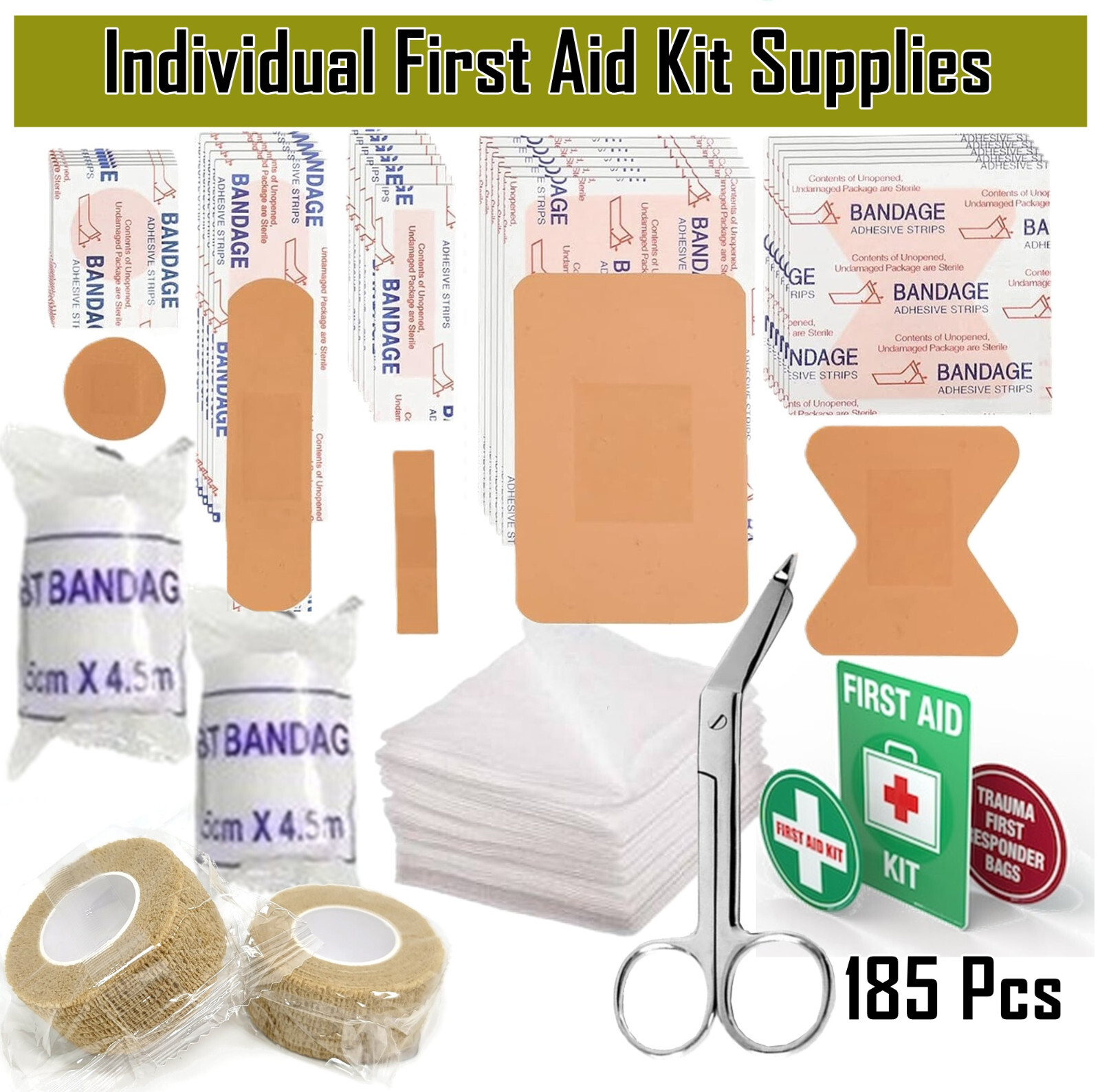 185 Piece Lot - Gauze Pads Refill for Emergency Survival School First Aid Kit