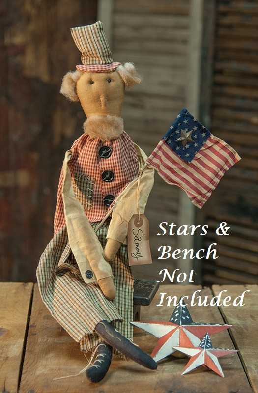 NEW PRIMITIVE UNCLE SAM DOLL Cloth with Flag 22.5"Hx4"Wx2.5"D Rustic Patriotic