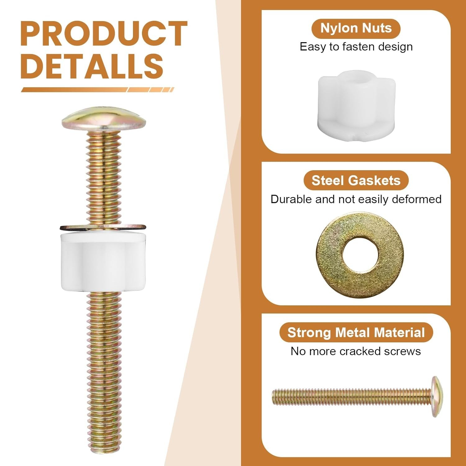 2/4 Sets Toilet Seat Screws Replacement Kit, Universal Toilet Seat Bolts, Sturdy