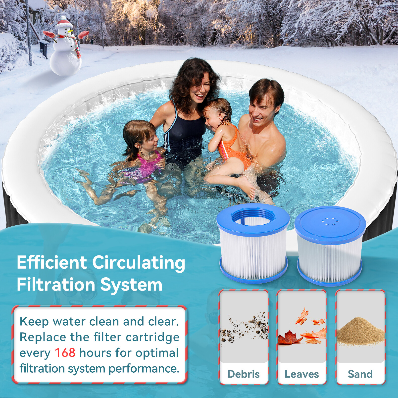 NAIZEA Portable Hot Tub 82X82X25 Inch Air Jet Spa 6 Person with 130 Bubble Jets