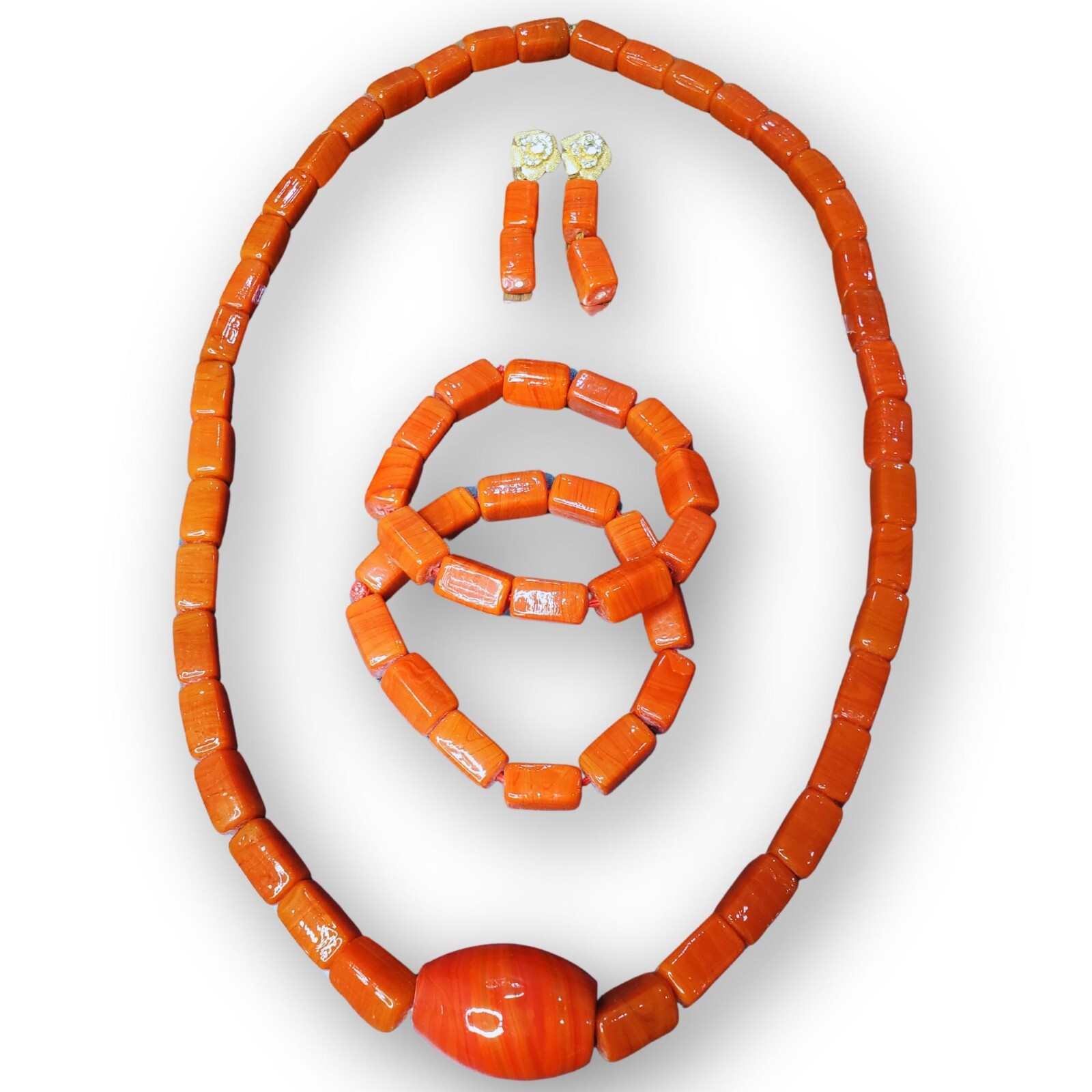 Original Coral Bead Necklace Set, African Igbo, Benin Bridal Wedding Jewelry Set