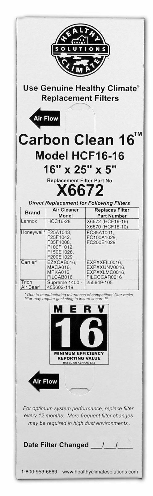 Lennox X6672 Carbon Clean 16" x 25" x 5" MERV 16