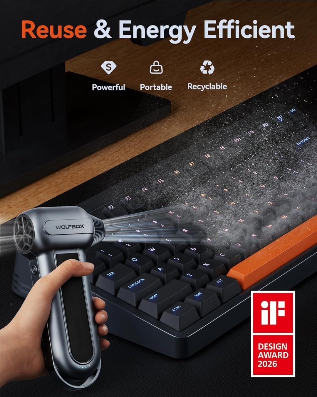 Wolfbox MF100 Electric Air Duster 150000RPM Super Power Cordless Silver/Gray