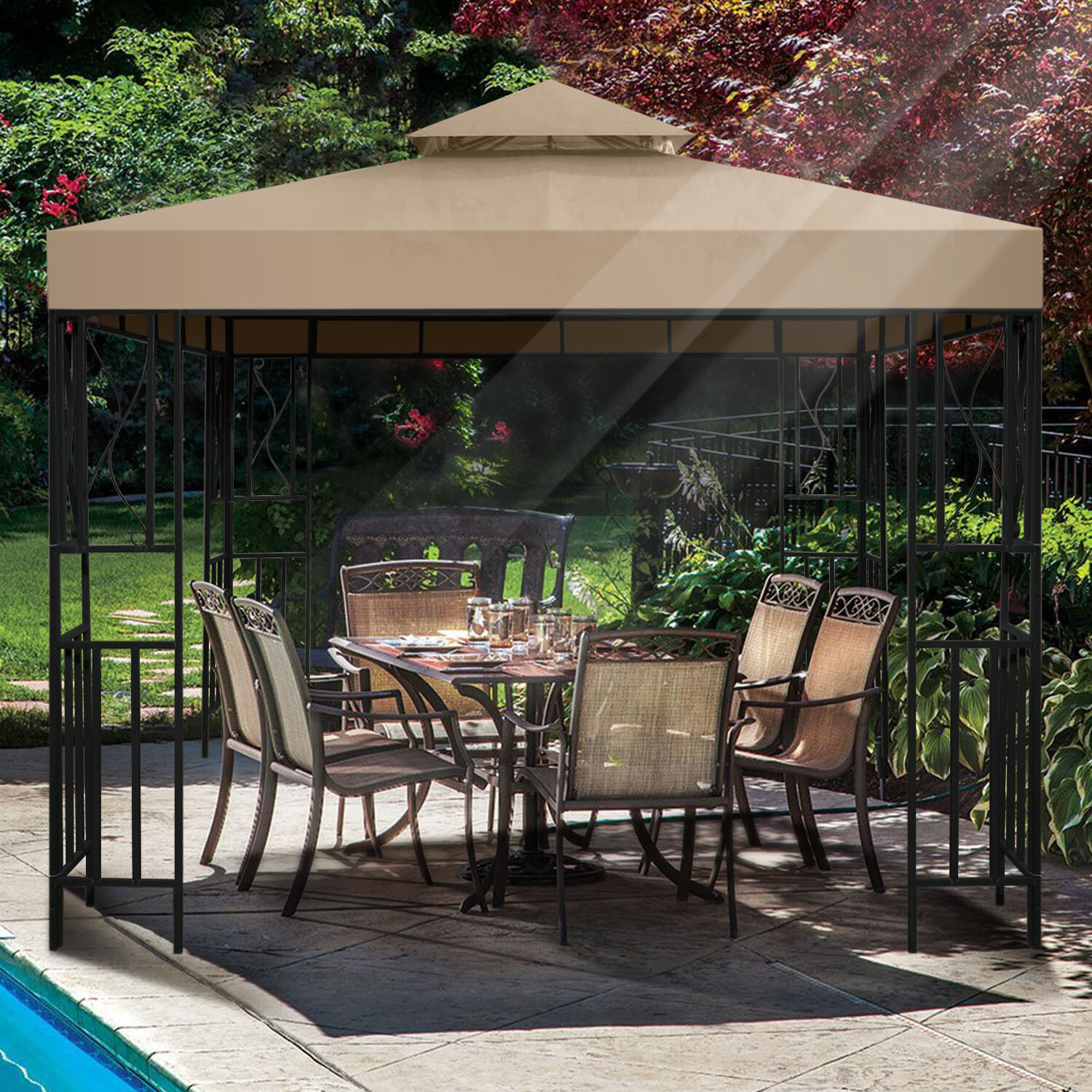 12 x 12 Feet Gazebo Canopy Top Replacement Cover 2Tier UV30 Garden Patio Beige