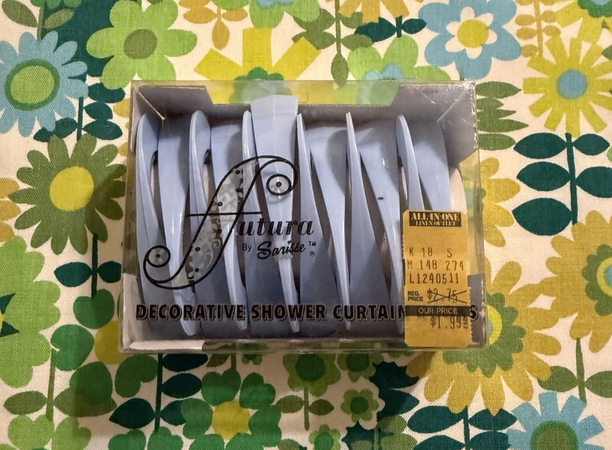 Vintage NOS Blue Plastic Shower Curtain Rings Hooks