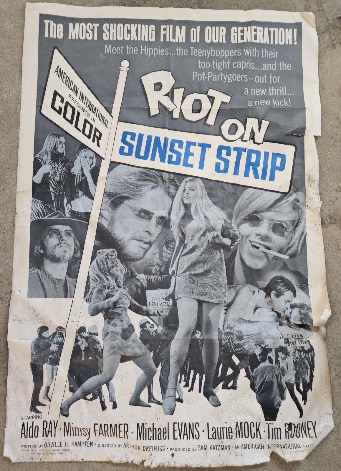 Vintage Original Riot On Sunset Strip 1967 Movie Film Poster SEE DAMAGE RARE🌴🎬