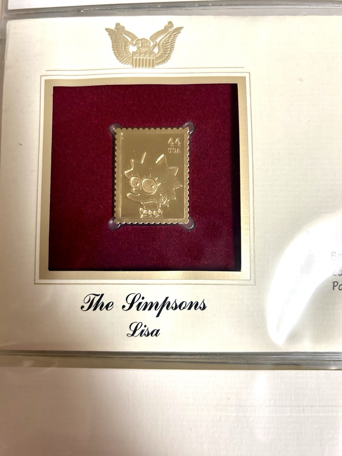 Lisa Simpson Gold Replica First Day Cover 2009 PCS The Simpsons Stamp in Binder