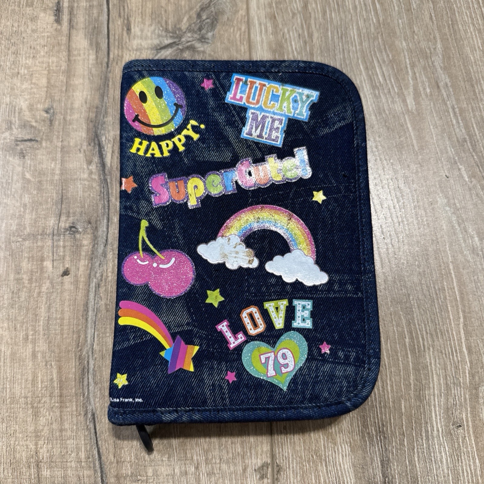 VTG Lisa Frank Purse Planner Smiley Face Rainbows Denim Agenda Wallet 90s Y2K