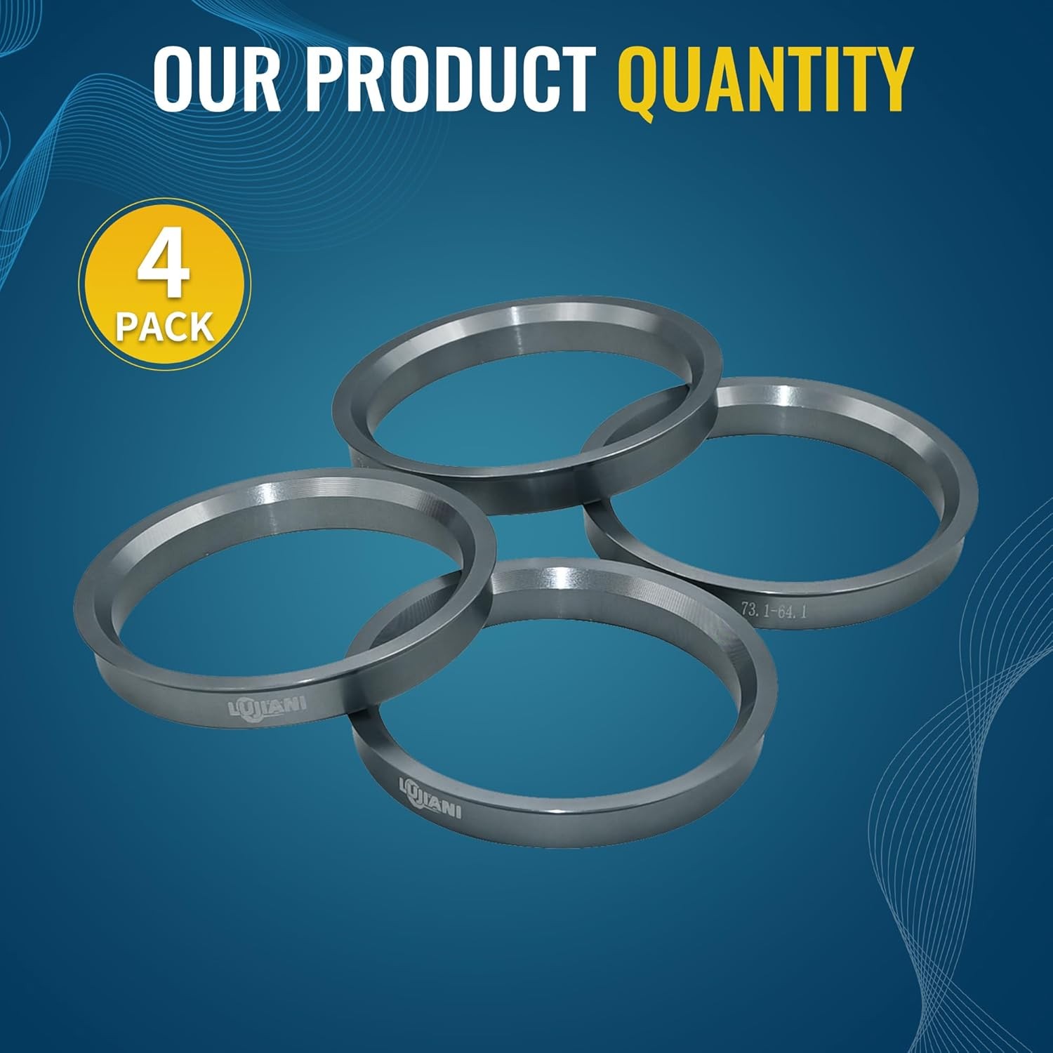 4 Pack Universal Car Hub Centric Ring, 64.1 mm ID to 73.1 mm OD Centerbore, Alum
