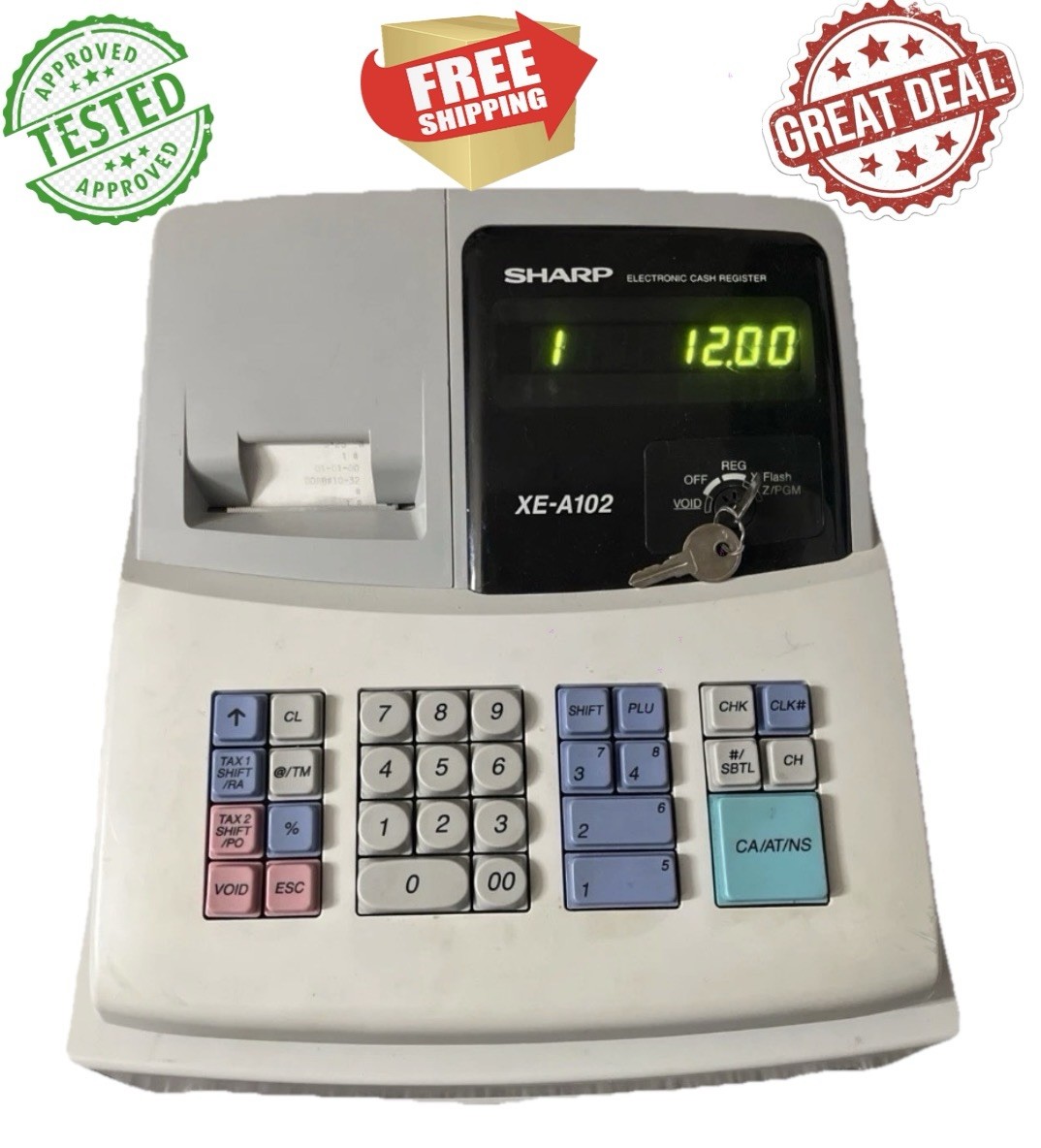 SHARP XE-A102 ELECTRONIC CASH REGISTER *WORKS* with Keys, Paper Roll,NICE👀