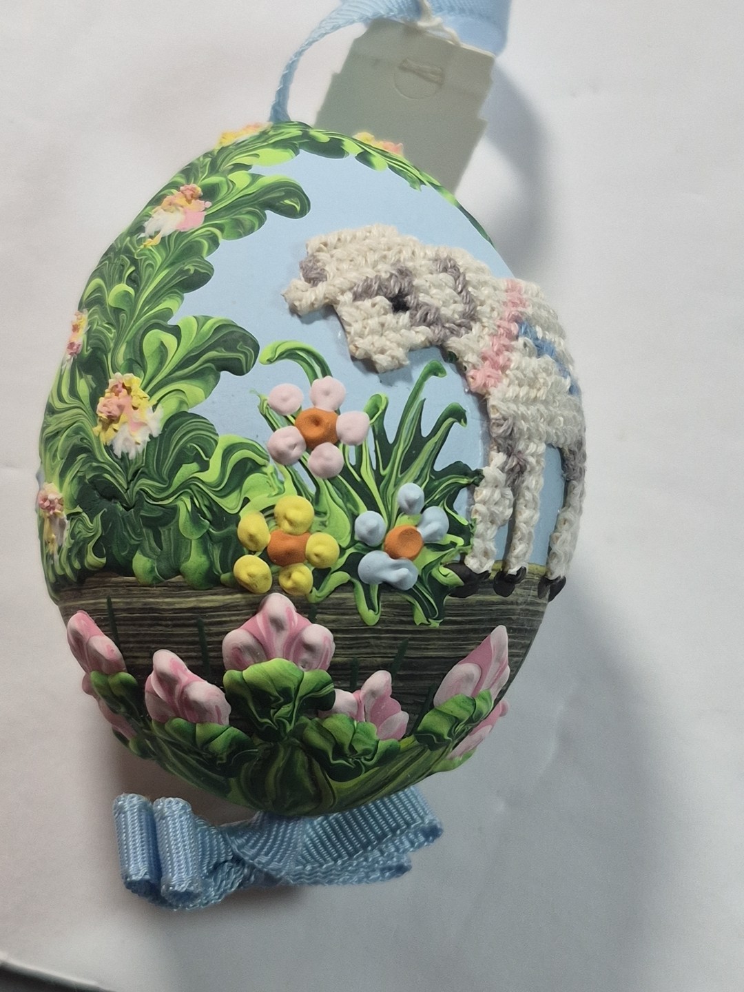 Handpainted Needlepoint Easter Egg Ornament Spring Garden Little Lamb Nwt