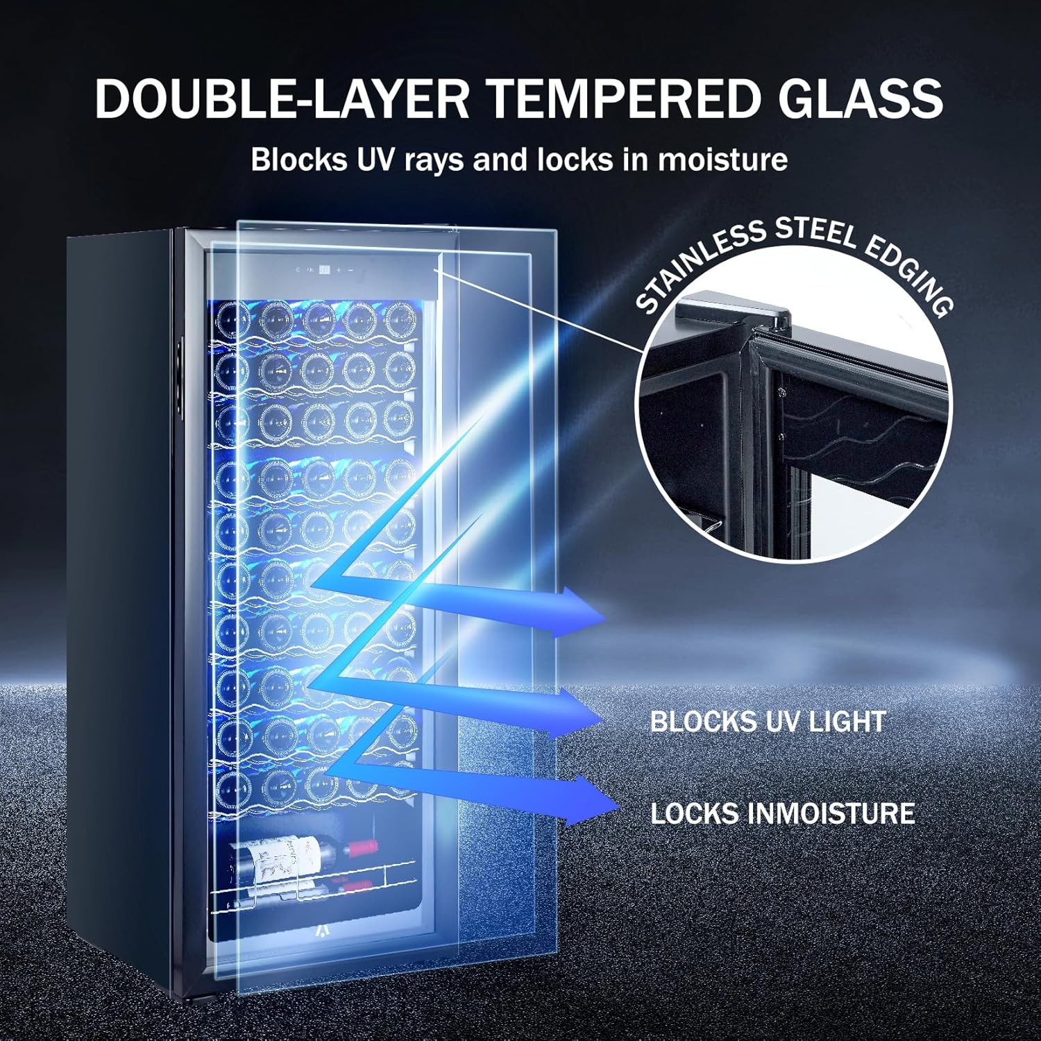 55 Bottle Wine Cooler, 41-65℉ Beverage Refrigerator, Freestanding Wine Cellars