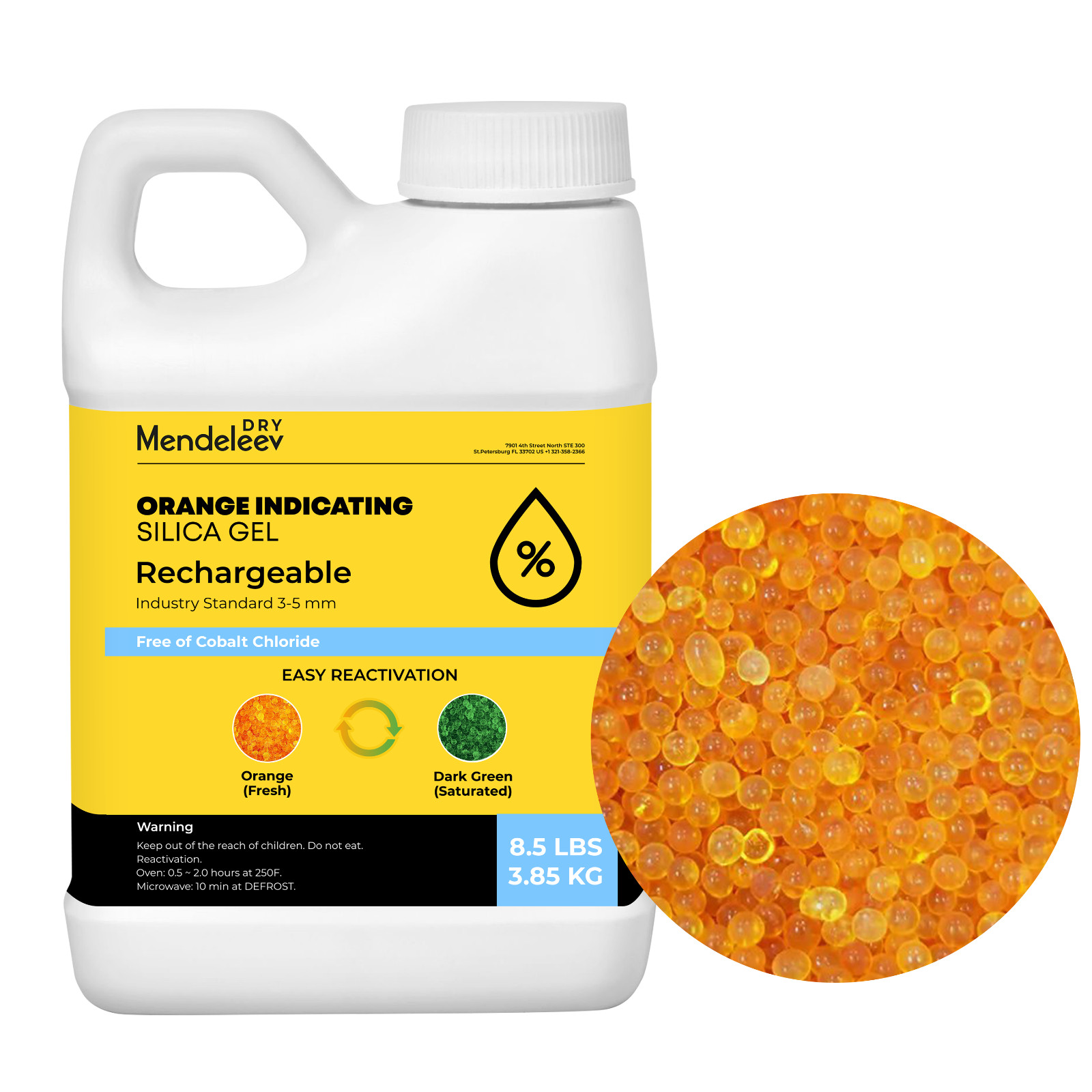 8.5 LB Orange Indicating Silica Gel 3-5 mm Beads Desiccants 3.85 kg Reusable