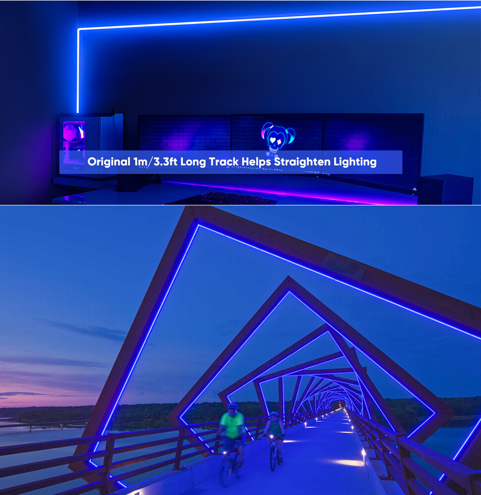 1m-2.5m Aluminum Clip Light Channel Mounting Bracket for 8x16mm Rope Lights