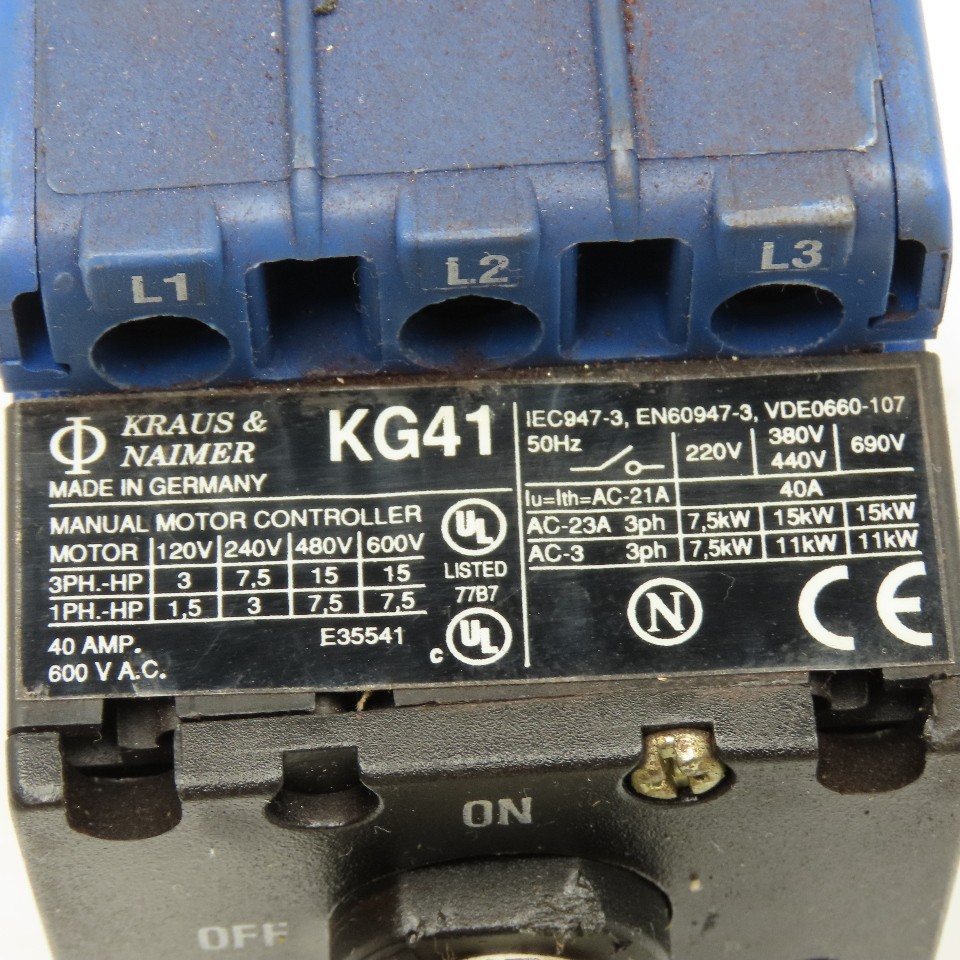 Kraus & Naimer KG41 40A 600V 3 Pole Rotary Disconnect Switch