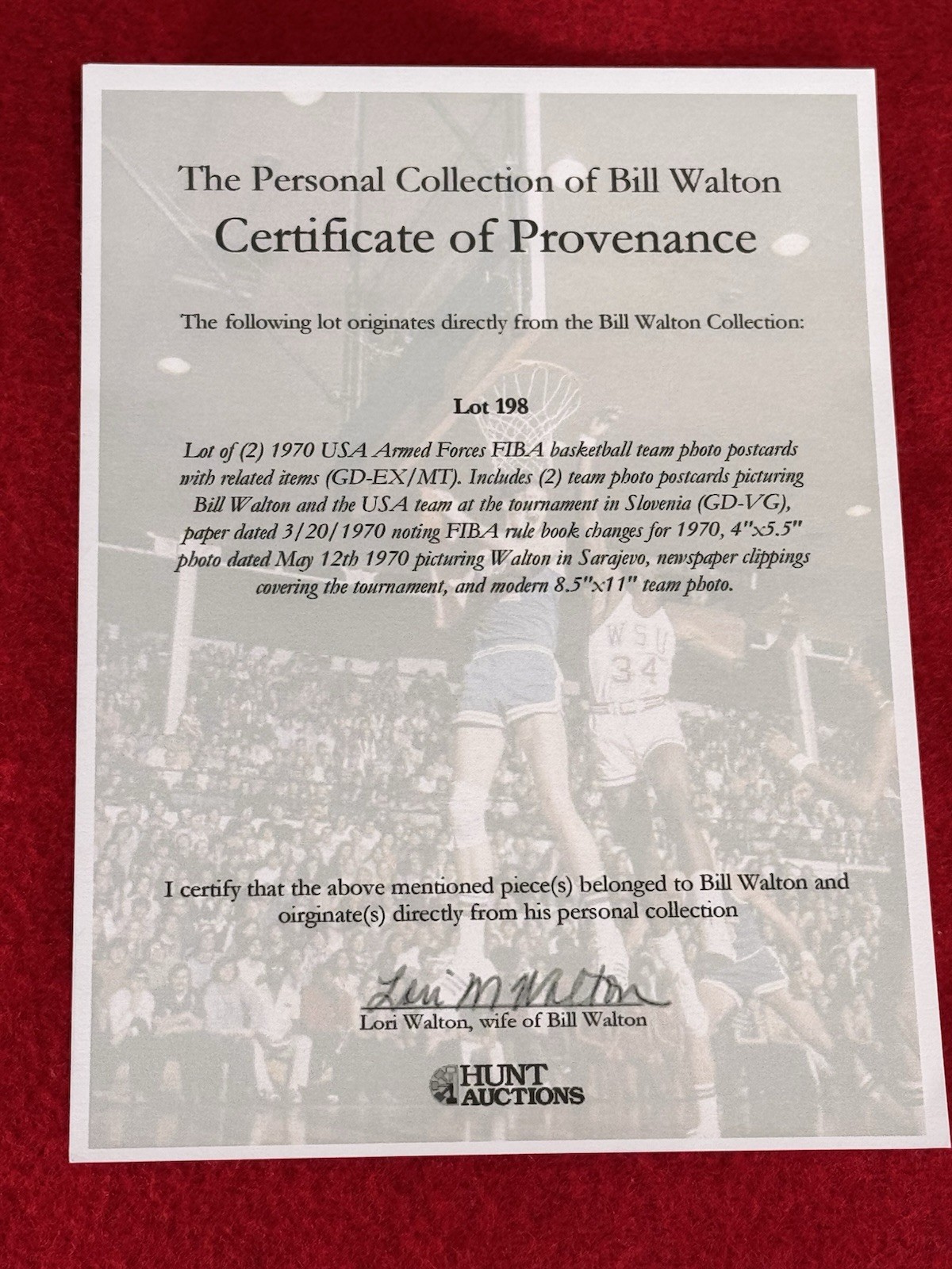 Bill Walton Personally Owned USA Armed Forces FIBA Basketball 1970 Photograph