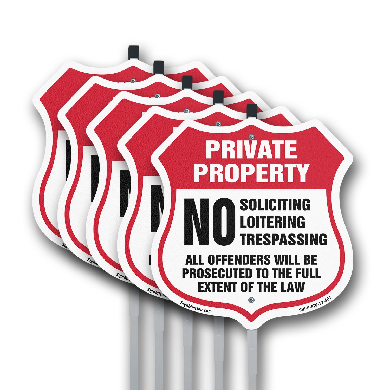 Private Property Shield Sign No Soliciting Loitering Tre Shield Sign With Stake
