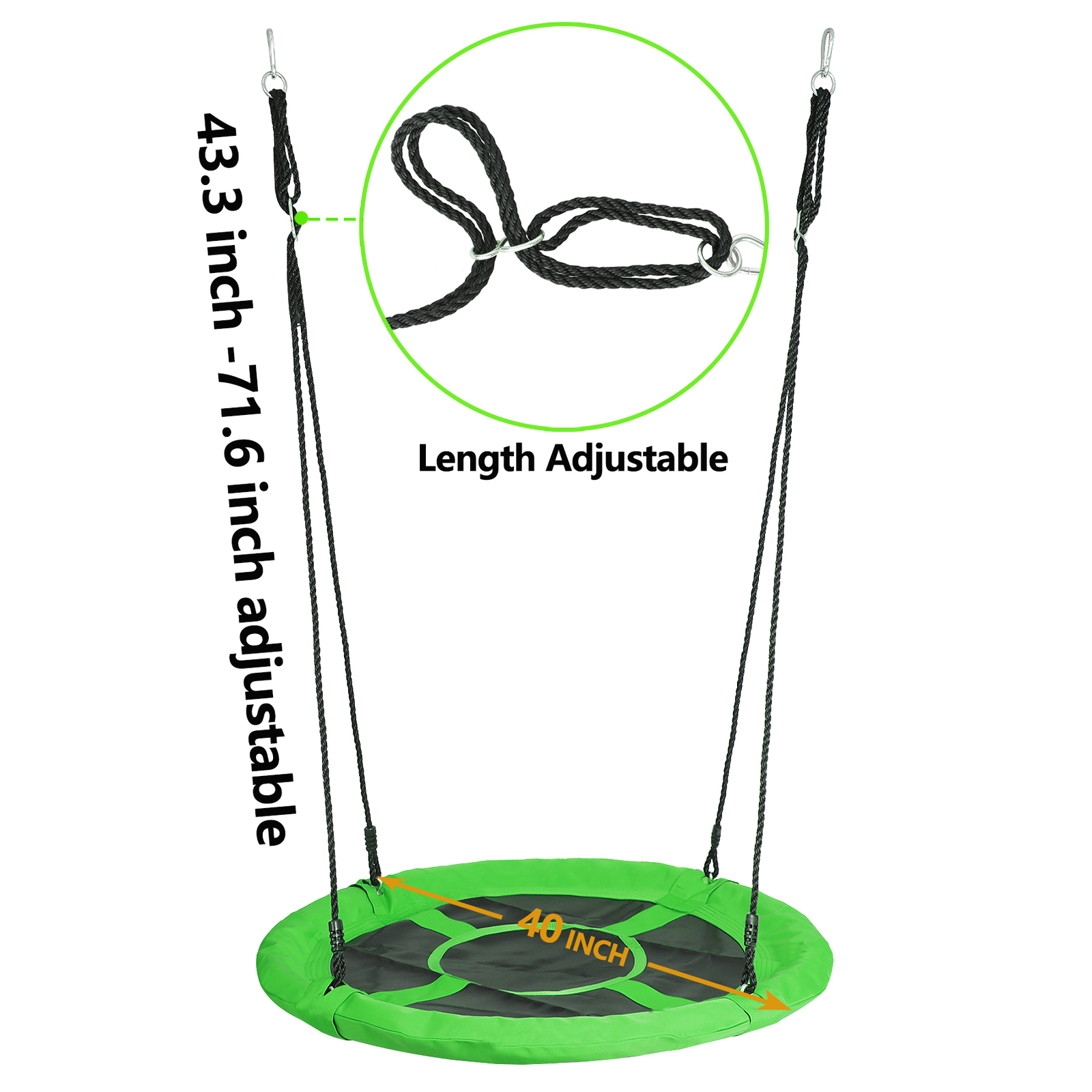 800lb 40" Round Saucer Tree Swing Seat Waterproof W/Hanging Rope for Kids Green