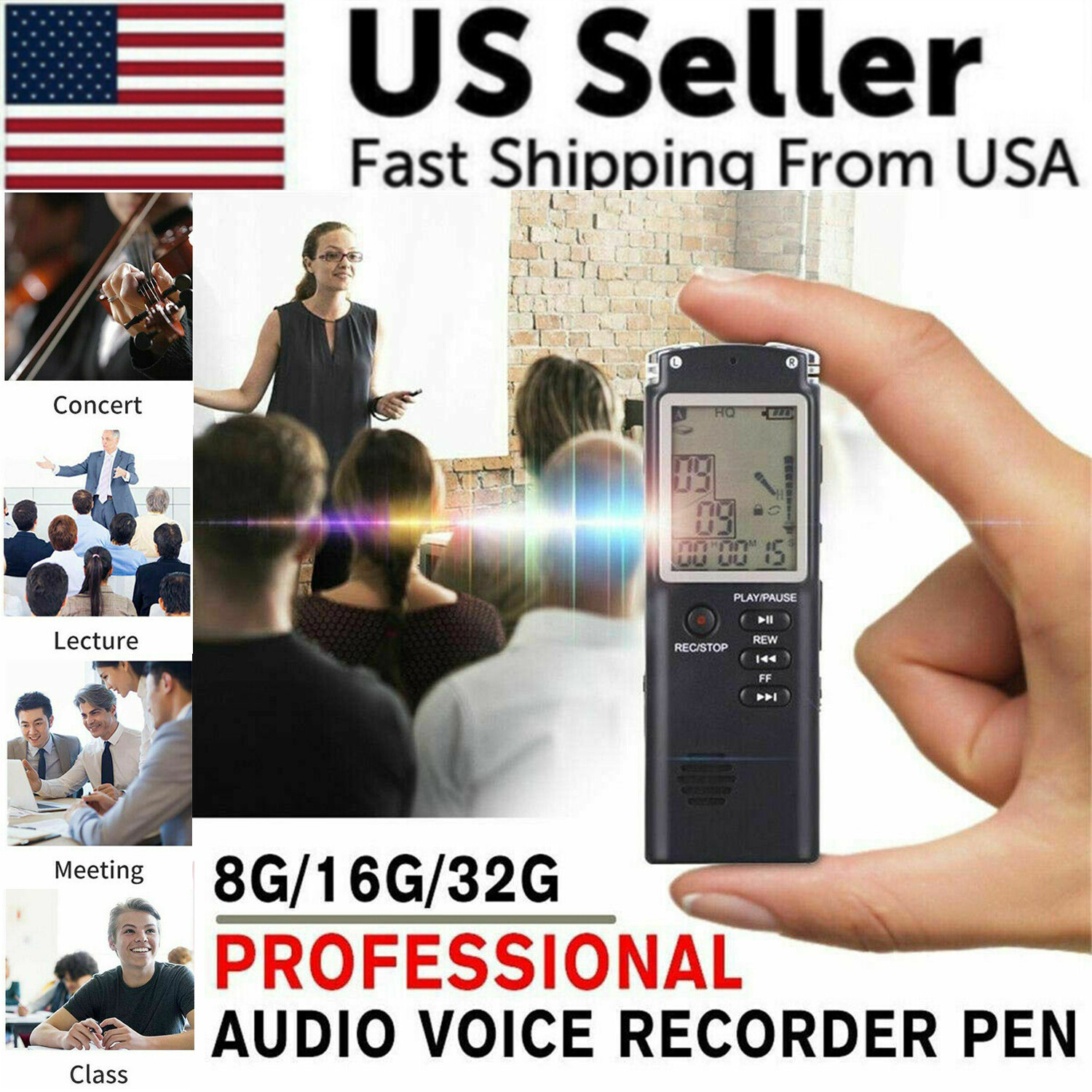 Lecture Digital Voice Recorder Dictaphone Audio MP3 Sound Mini Recorder Player