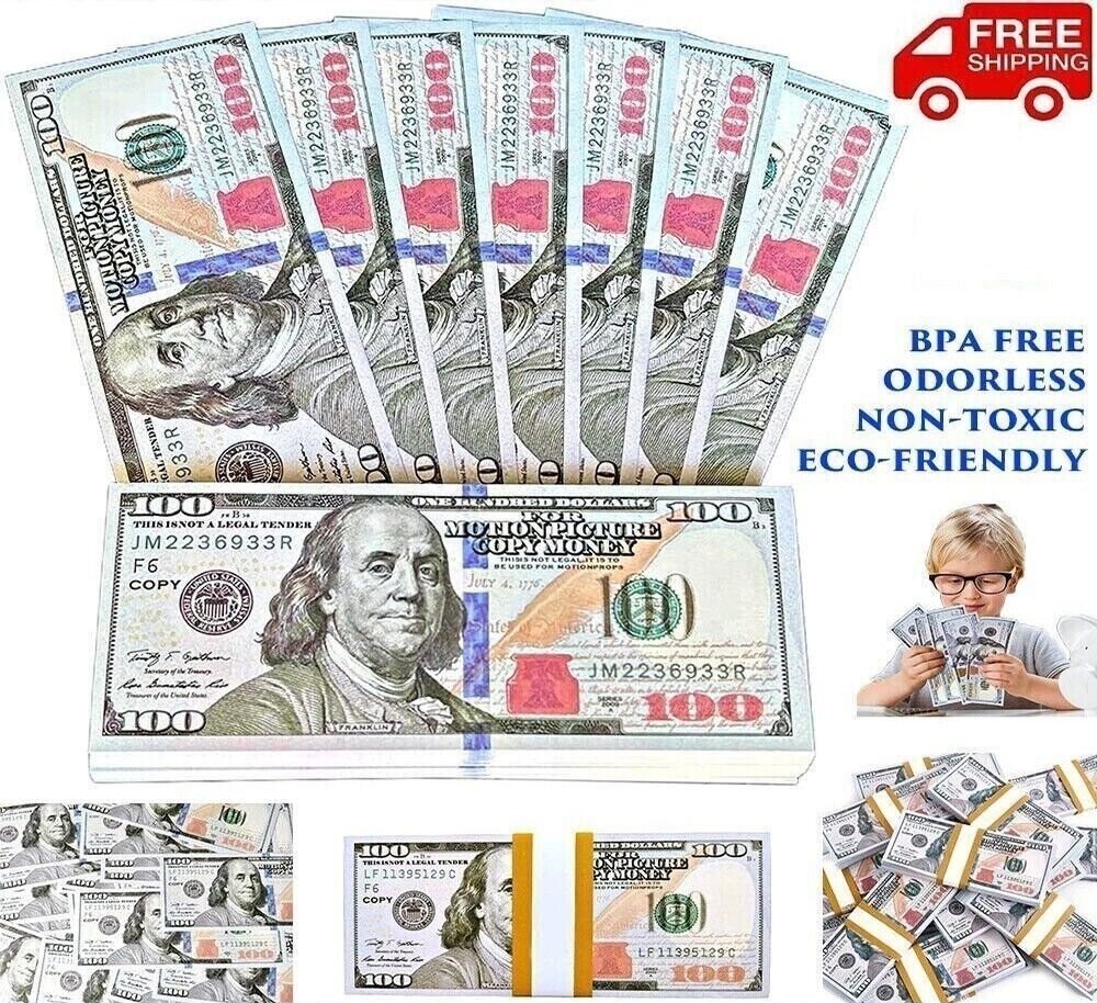 100 pcs Dollar Bills Prop Toys Money Bank Film Cash Paper $10,000 Movie