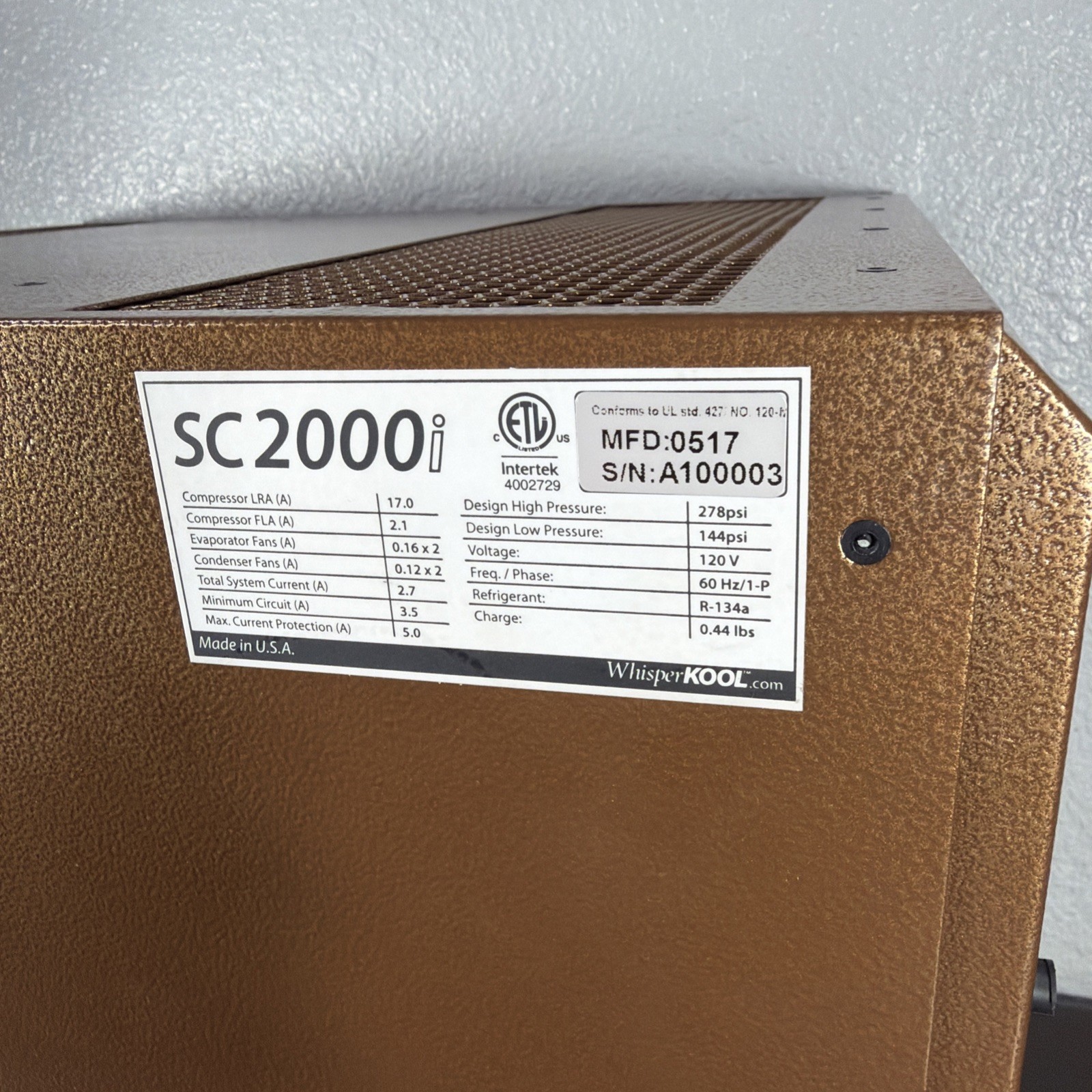 Whisperkool SC 2000i Wine Cellar Cooler System Refrigeration Unit (No Probe)