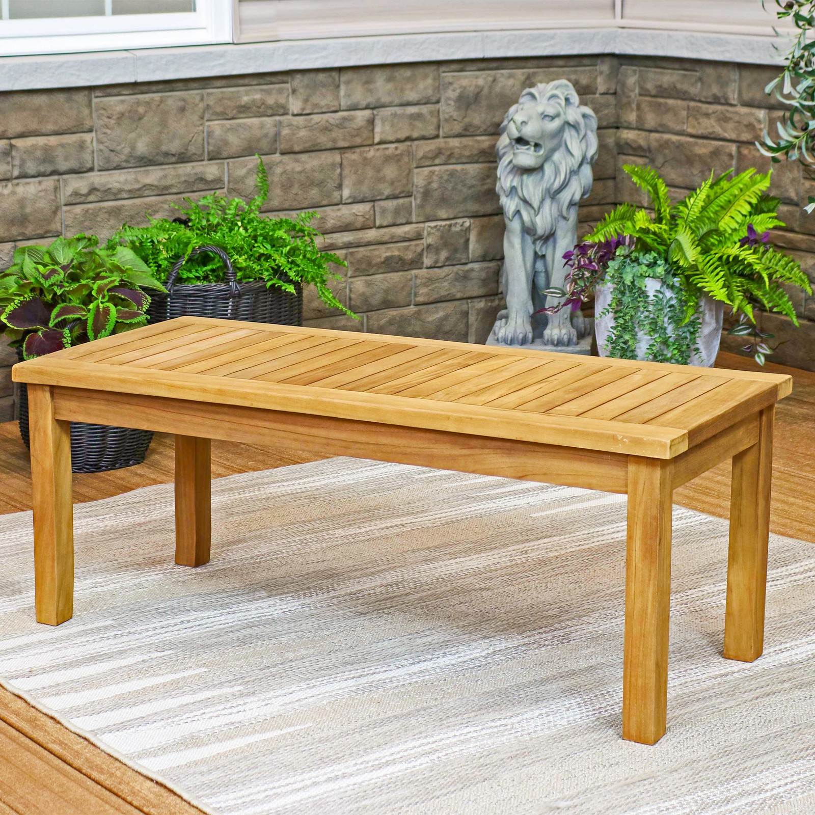 45.75 in Teak Wood Rectangular Patio Coffee Table by Sunnydaze
