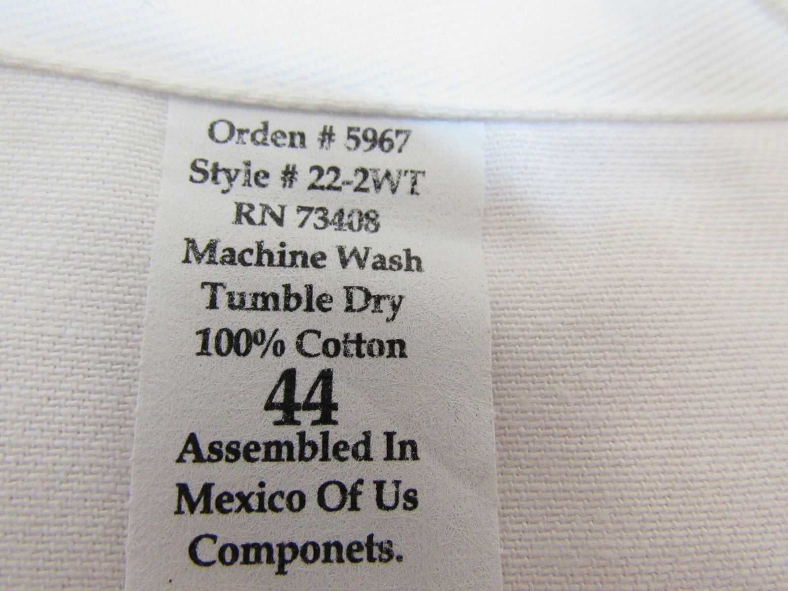 Lab Coat Long Jacket Mens 44 White 100% Cotton Medical Doctor Pockets 22-2WT