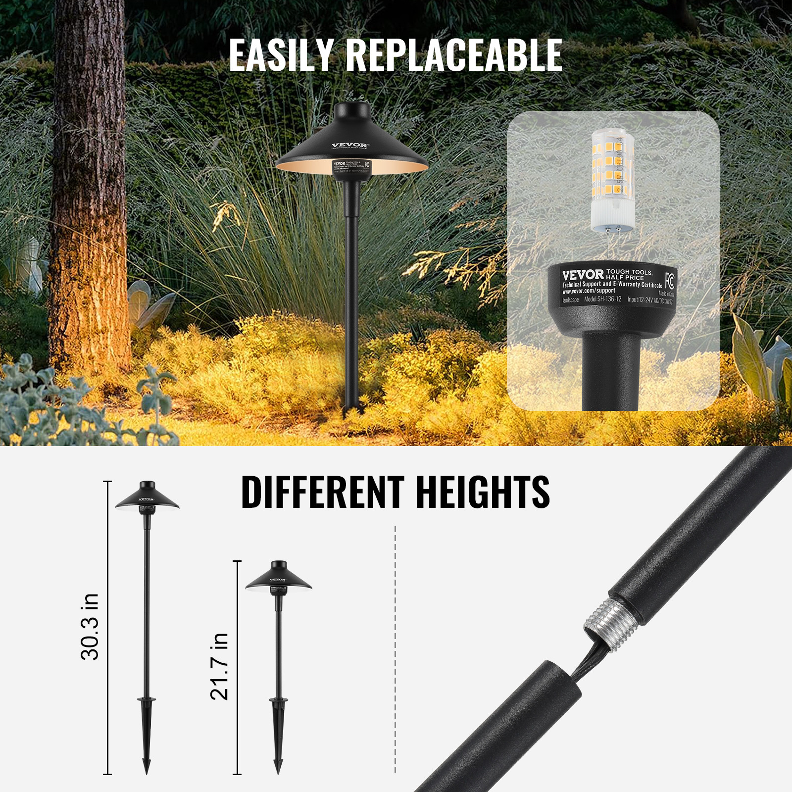VEVOR 12 Pack Low Voltage Landscape Path Lights 12-24V Outdoor LED Pathway Light
