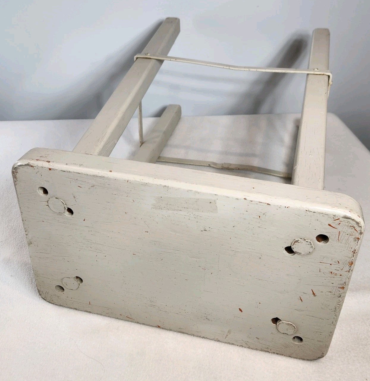 Rustic Chippy White Distressed Painted Wooden Tall Stool Seat Euro Farmhouse