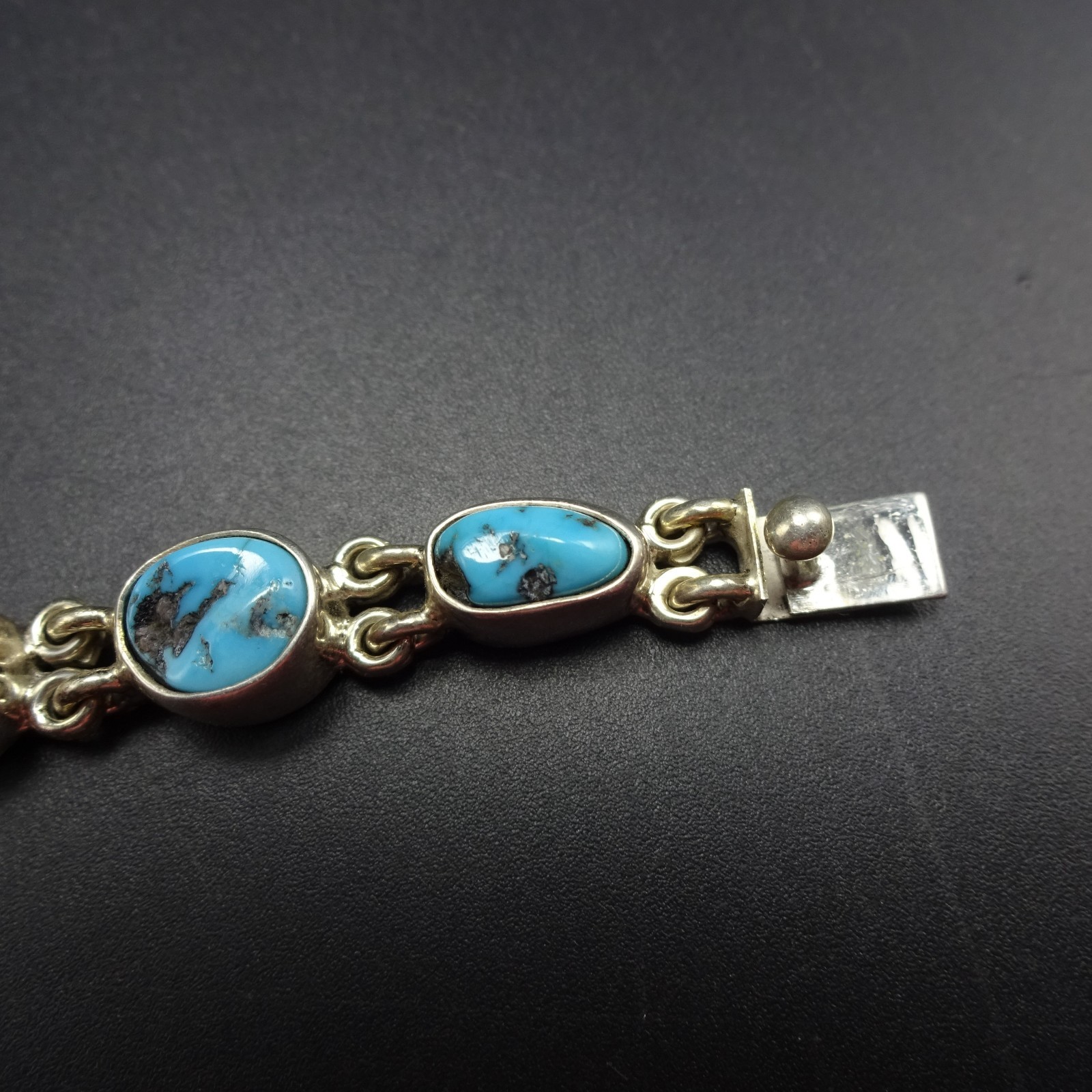 FEDERICO JIMENEZ Sterling Silver TURQUOISE Link Bracelet Gorgeous Natural Cabs