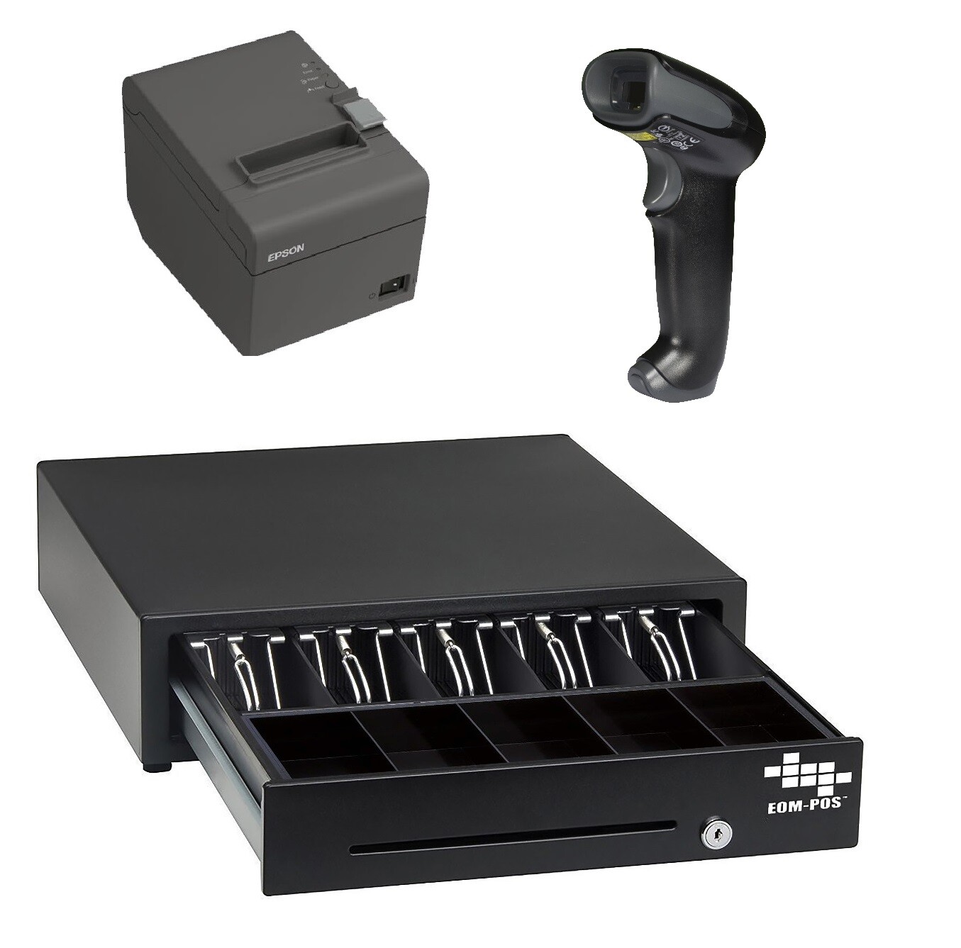 POS Hardware Bundle for SQUARE STAND - Cash Drawer, Receipt Printer, (Scanner)