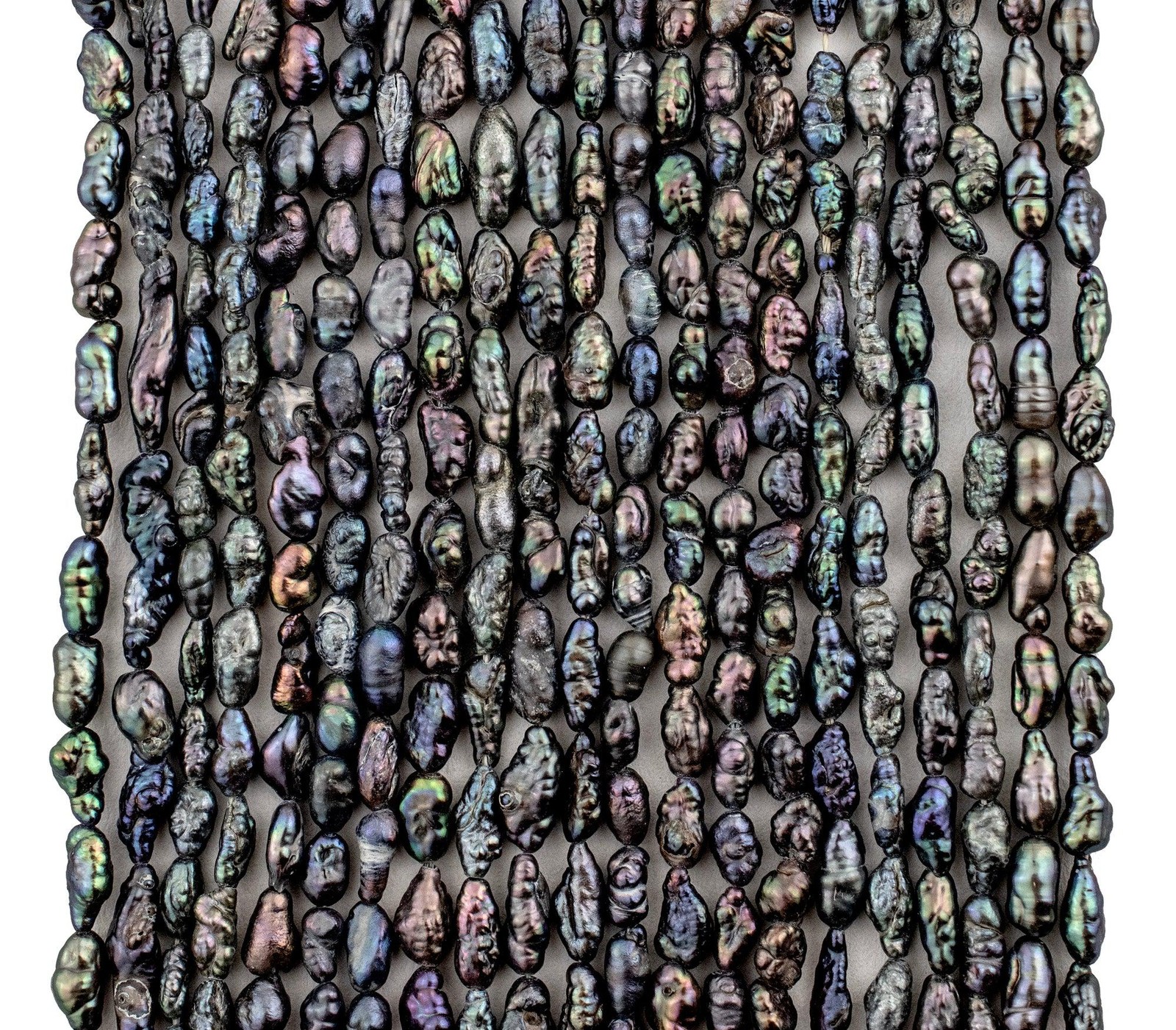 Iridescent Blue Vintage Japanese Rice Pearl Beads 3mm Black Oval 16 Inch Strand