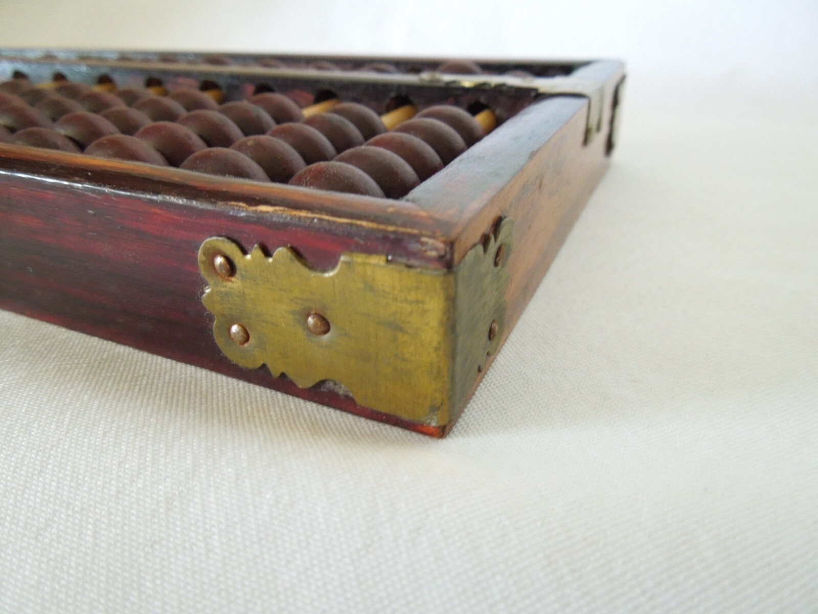 Vintage Chinese Abacus Wood Frame & Beads w/ Brass Hardware 13 Rows 91 Beads