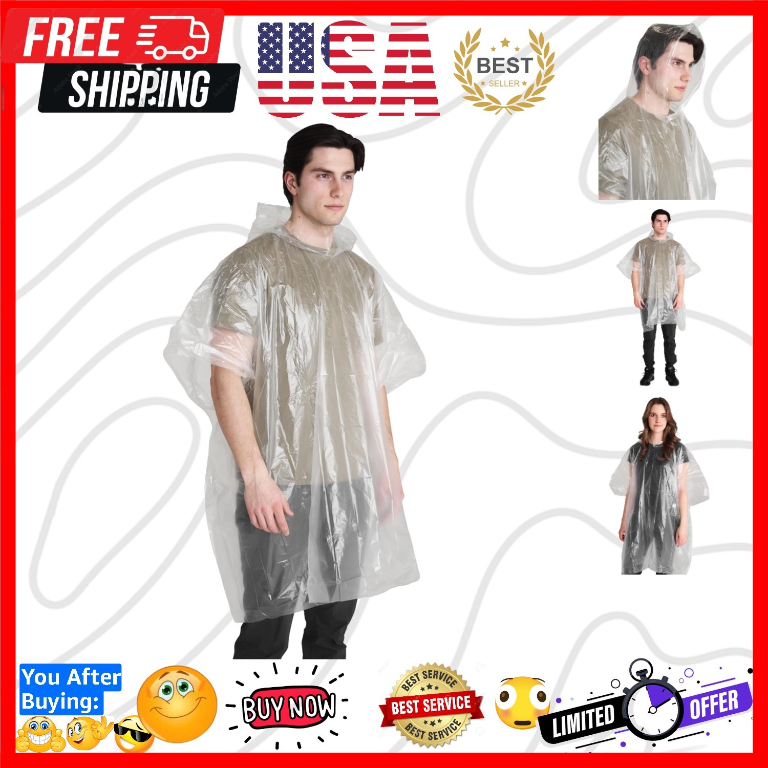 Rain Ponchos, 1 Pack | Waterproof, Compact, Storm Poncho, Gear for Outdoor ...